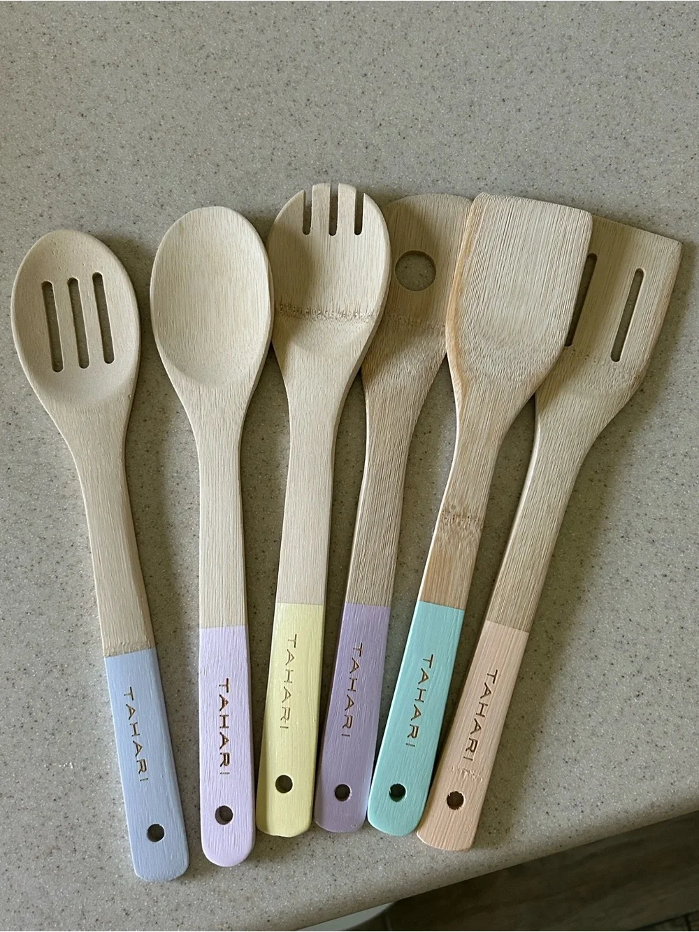 New Tahari Bamboo Utensil Set with Pastel Handles